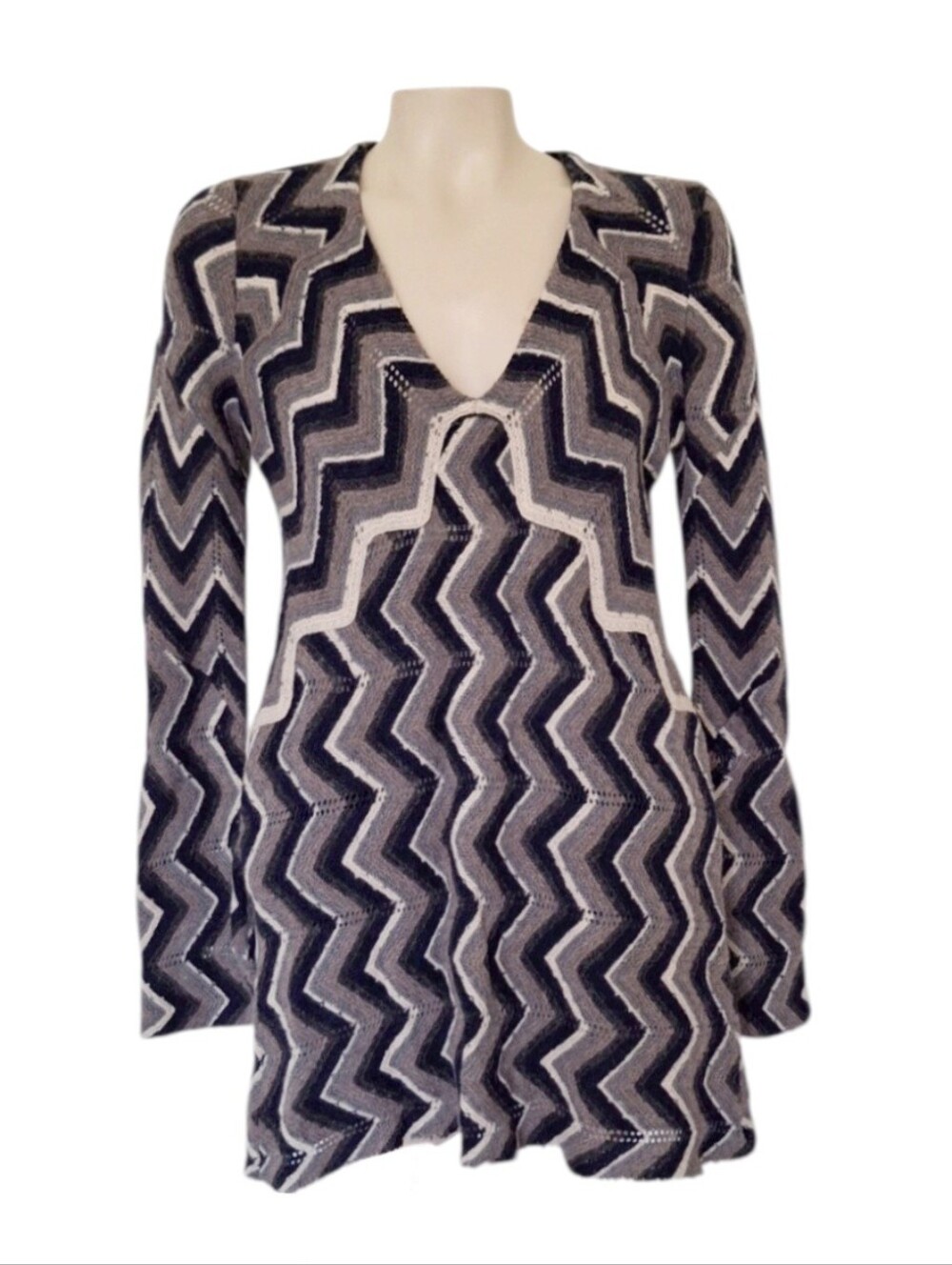 Free People Geometric Zigzag Knit Wool Blend Sweater XS